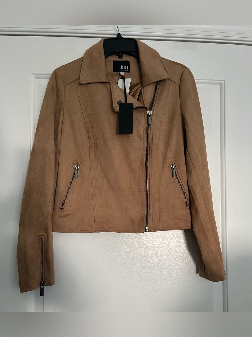 Kut from the Kloth Camel Faux Suede Asymmetrical Zip Jacket